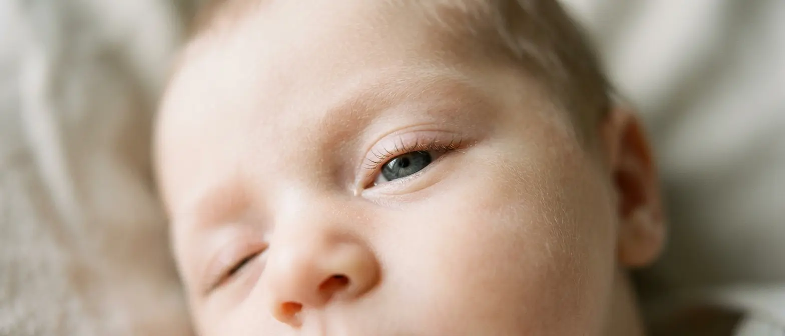 Close-up of a newborn baby's eyes