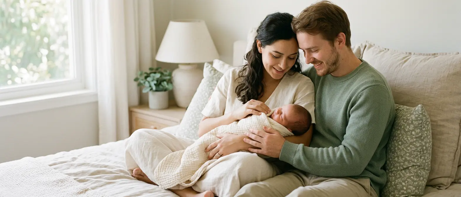 Parents holding a newborn baby